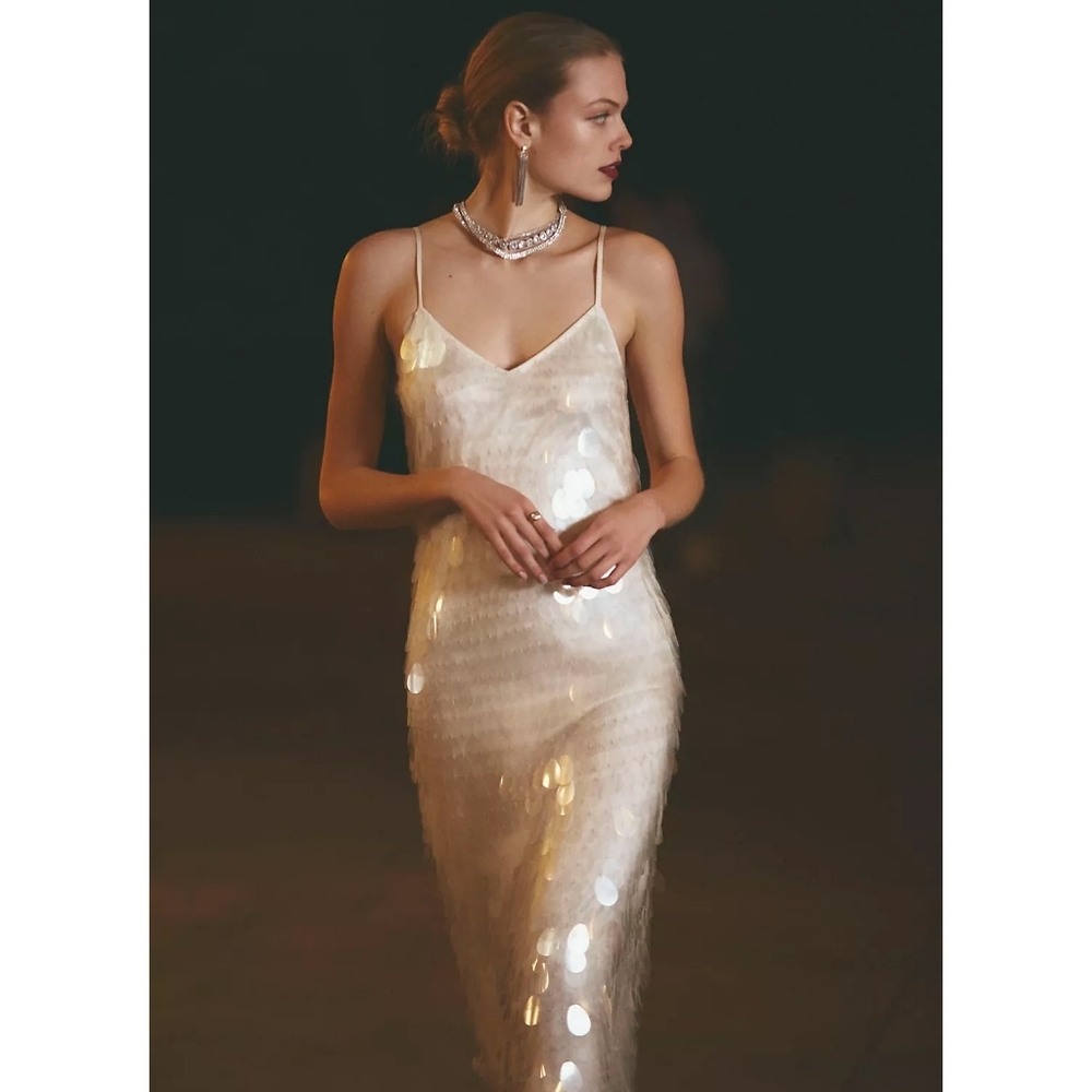 NWOT Anthropologie BHLDN Amour Mermaidcore White Palette Sequin Dress